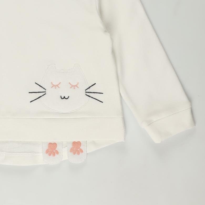 Kız Bebek Kedi Detaylı Sweatshirt