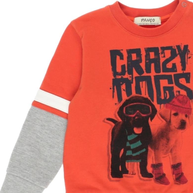 Erkek Bebek Blok Renk Şeritli Baskı Detaylı Sweatshirt