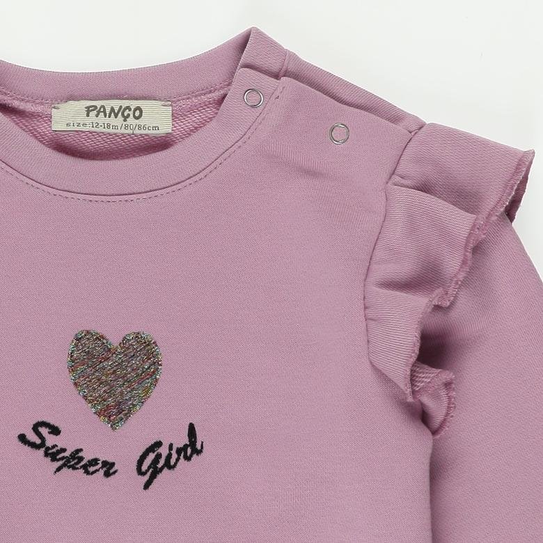 Kız Bebek Omzu Volan Detaylı Nakışlı Sweatshirt