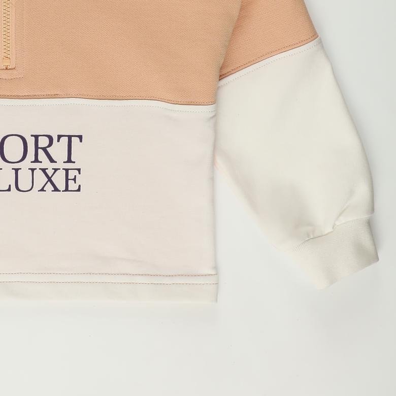 Kız Bebek Yarım Fermuarlı Kapüşonlu Sweatshirt