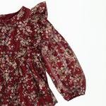Kız Bebek Robası Volanlı Arkası Düğmeli Desenli Bluz