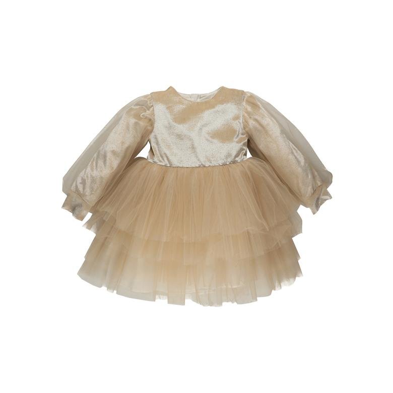 Kız Çocuk Balon Kollu Kadife Abiye Elbise