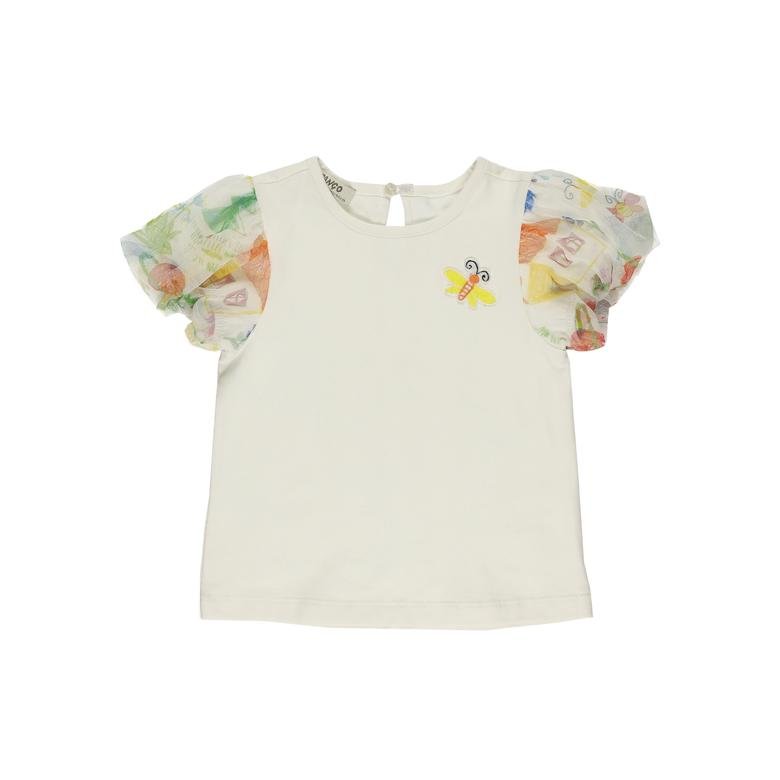Kız Bebek Kolları Tül Detaylı Tişört