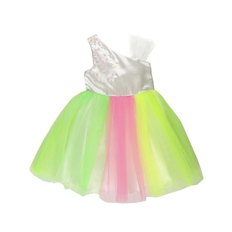 Kız Çocuk Neon Renkli Parti Elbisesi