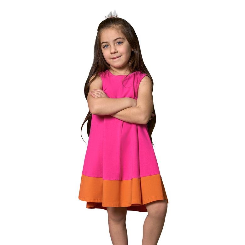 Kız Çocuk Blok Renkli  Elbise