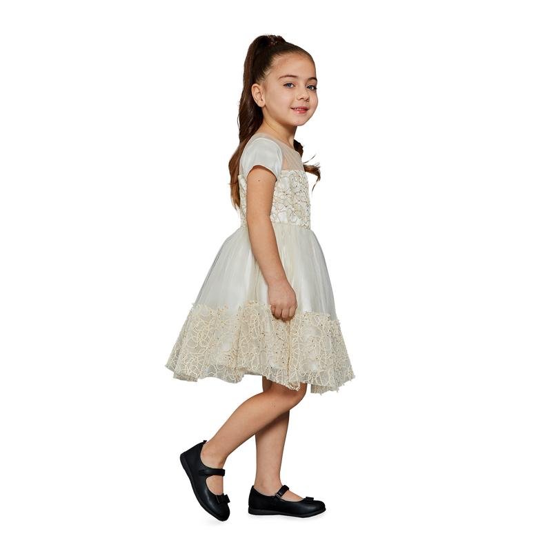 Kız Çocuk Robası Ve Eteği Dantel Detaylı Kloş Parti Elbisesi