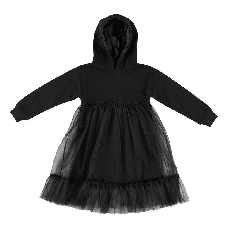 Kız Çocuk Eteği Tül Detaylı Örme Elbise