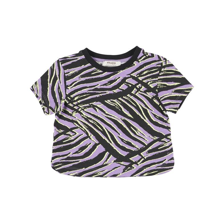 Kız Çocuk Zebra Desenli Kısa Kollu Tişört