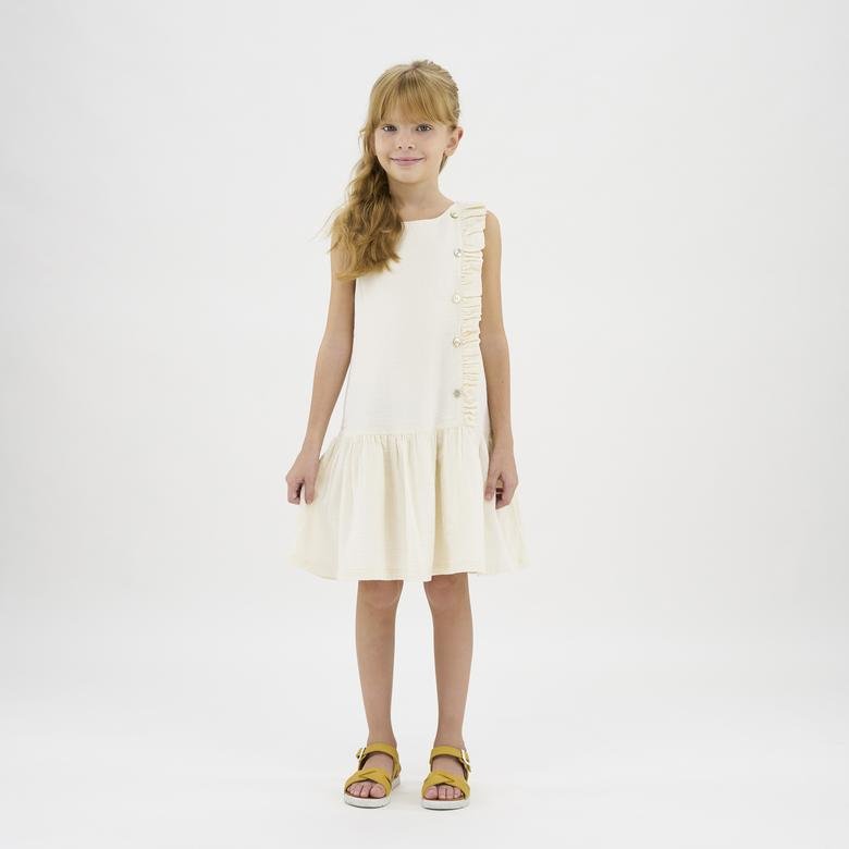 Kız Çocuk Fırfır Detaylı Gipeli Kolsuz Elbise