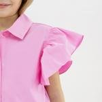 Kız Çocuk Kolları Fırfırlı Kısa Kollu Gömlek