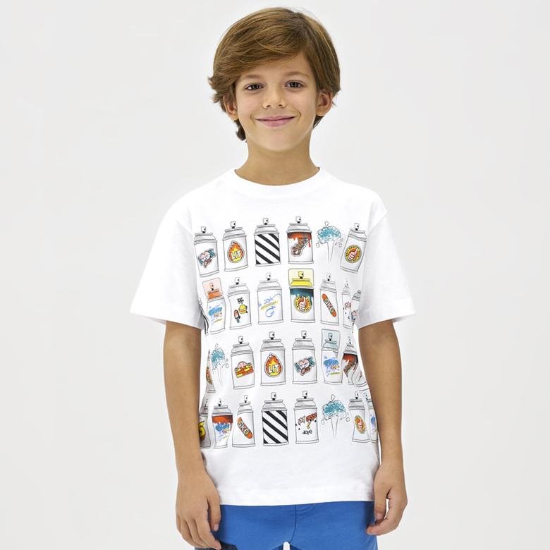 Erkek Çocuk Basklı Detaylı Tişört