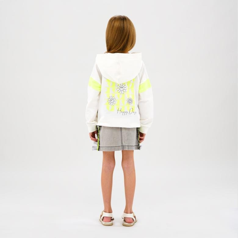 Kız Çocuk Baskı Detaylı Kapüşonlu Sweatshirt