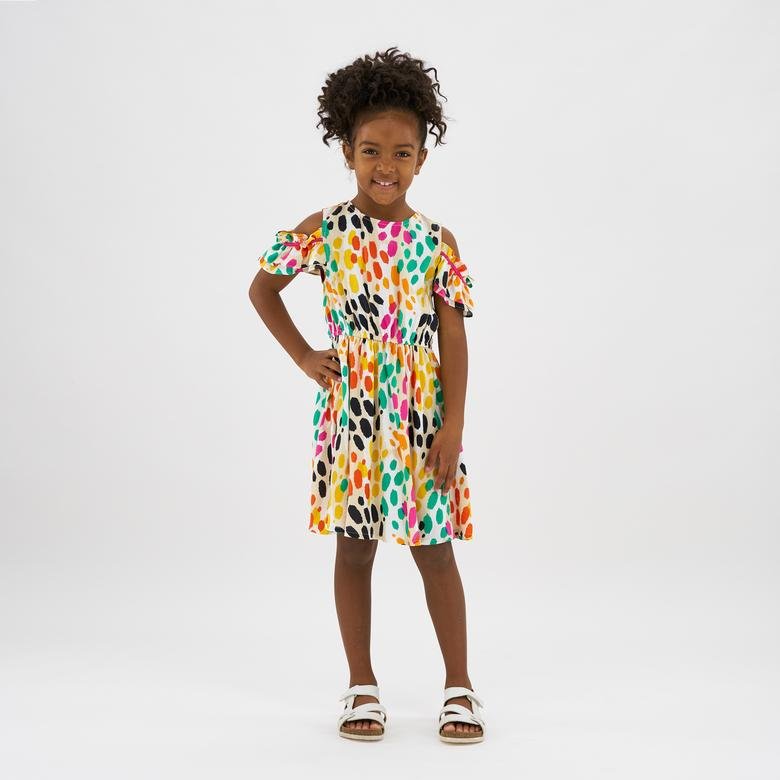 Kız Çocuk Renkli Leopar Desenli Elbise