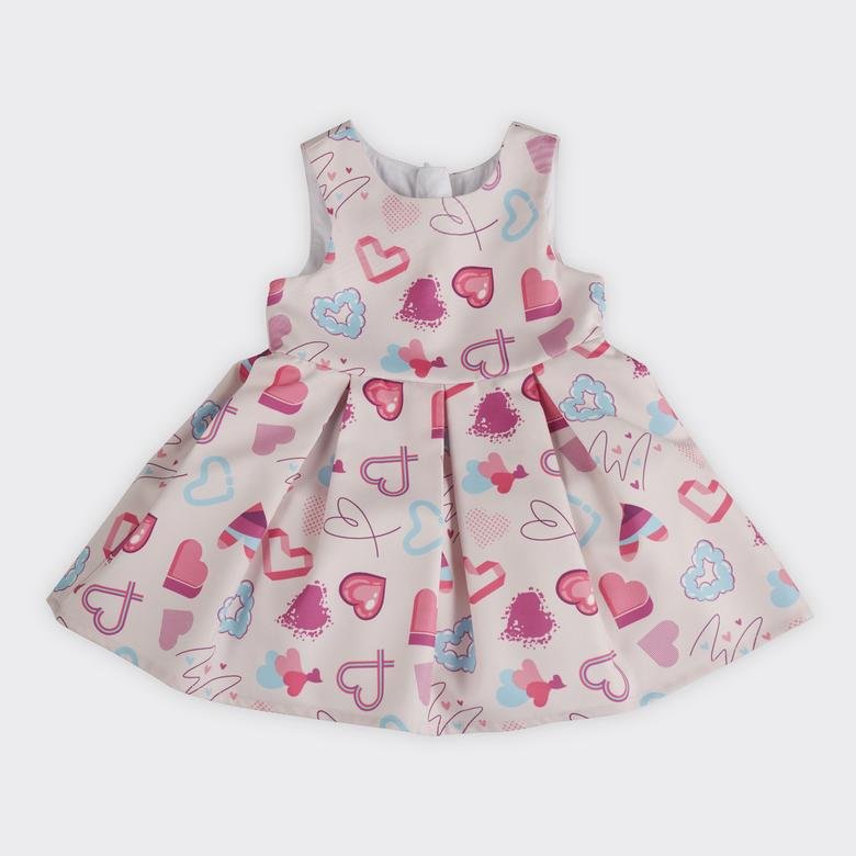 Kız Bebek Kalp Desenli Parti-Özel Gün Elbisesi